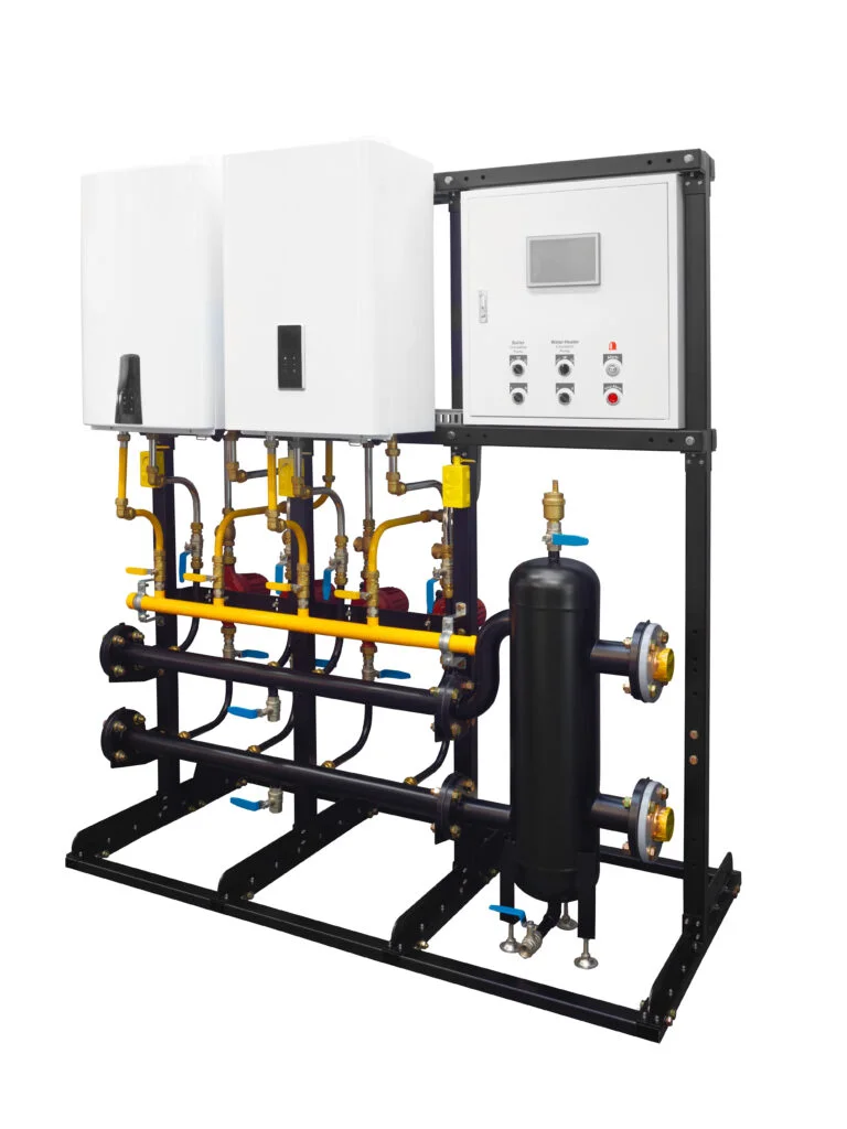 Modern combined boiler room gas electric cascade system.