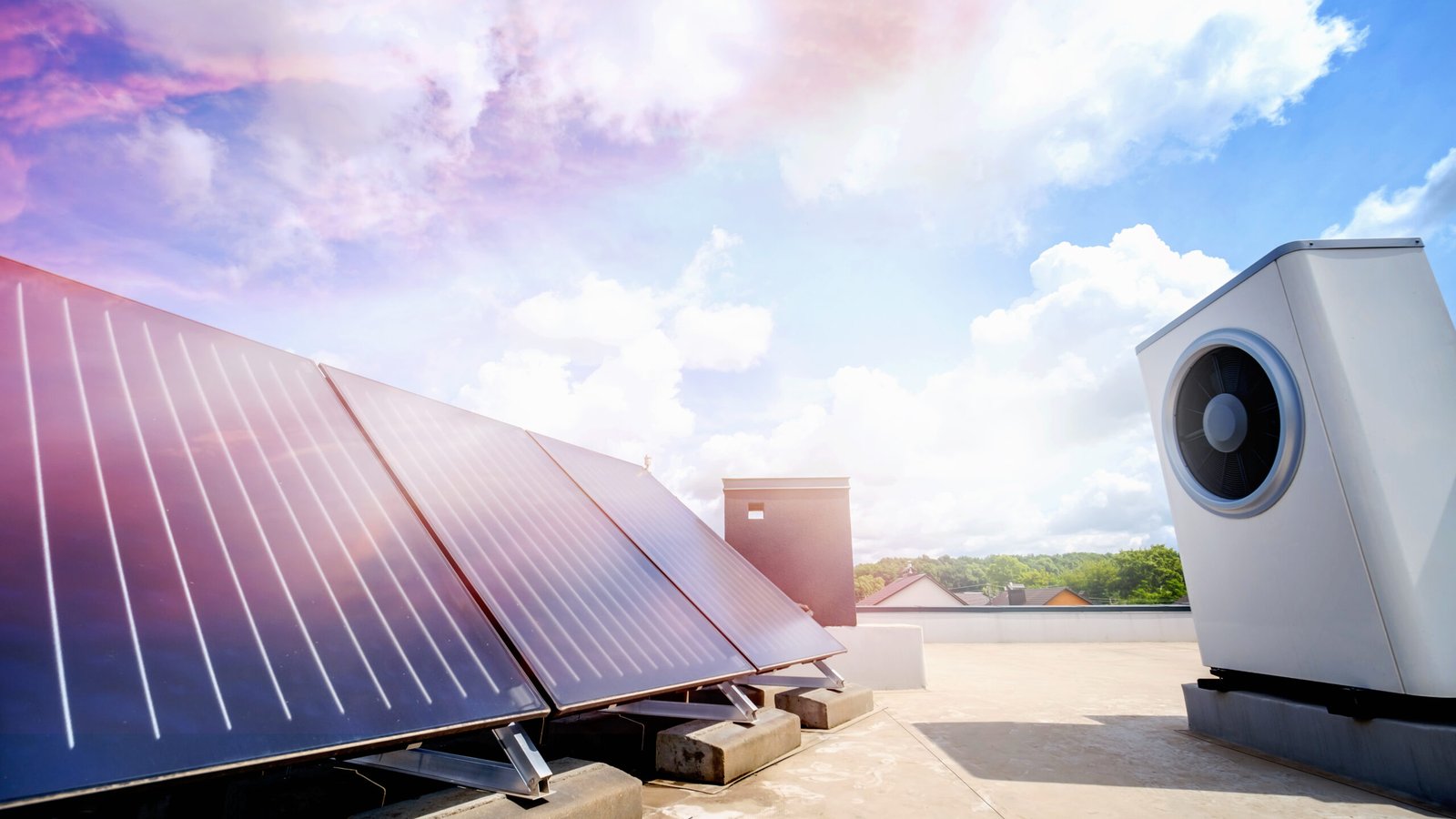 Heat pump and solar collector on the roof